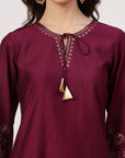 Solid Straight Viscose Kurta Set with Zari Embroidery and Chiffon Dupatta