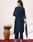 Solid Straight Viscose Kurta Set with Zari Embroidery and Chiffon Dupatta