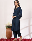 Solid Straight Viscose Kurta Set with Zari Embroidery and Chiffon Dupatta