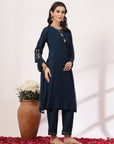 Solid Straight Viscose Kurta Set with Zari Embroidery and Chiffon Dupatta