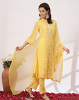 Solid A-Line Georgette Kurta with Ethnic Embroidery and Elasticated Palazzo