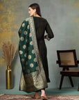 Solid Flared Silk Kurta Set with Banarasi Jacquard Dupatta