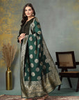 Solid Flared Silk Kurta Set with Banarasi Jacquard Dupatta