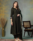 Solid Flared Silk Kurta Set with Banarasi Jacquard Dupatta