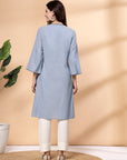 Solid A-Line Chambray Kurta with Mandarin Collar
