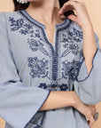 Solid A-Line Chambray Kurta with Mandarin Collar