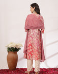Floral Printed Straight Modal Chanderi Kurta Set with Zari Embroidery & Dupatta