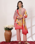 Solid Straight Linen Kurta Set with Mirror Embroidery and Dupatta