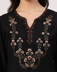 Solid Straight Viscose Kurta Set with Embroidery and Laced Dupatta
