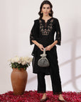 Solid Straight Viscose Kurta Set with Embroidery and Laced Dupatta