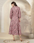 Paisley Printed Poly Linen Flared Dress with Embroidery