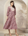 Paisley Printed Poly Linen Flared Dress with Embroidery