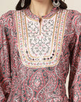 Paisley Printed Poly Linen Flared Dress with Embroidery