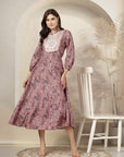Paisley Printed Poly Linen Flared Dress with Embroidery