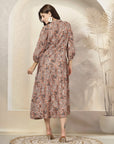 Paisley Printed Poly Linen Flared Dress with Embroidery