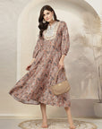 Paisley Printed Poly Linen Flared Dress with Embroidery
