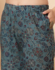 Floral Printed Straight Rayon Kurta with Thread Embroidery and Garara Set