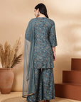Floral Printed Straight Rayon Kurta with Thread Embroidery and Garara Set