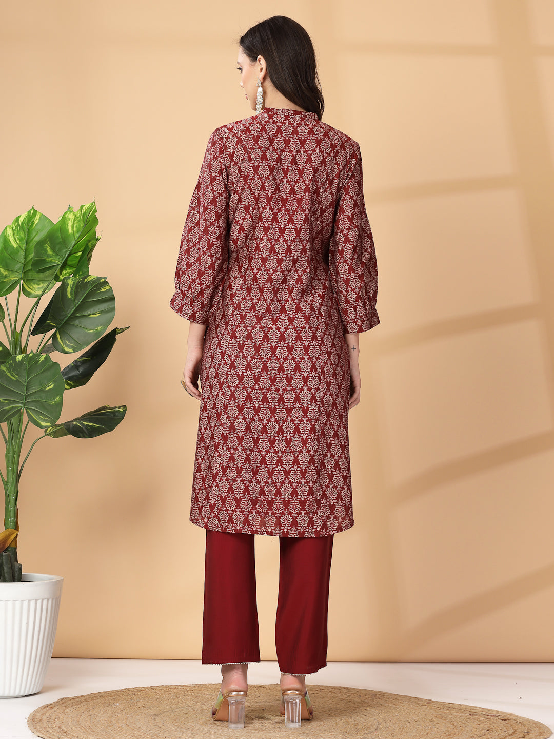 Ethnic Printed Viscose Kurta with Embroidery & Palazzo Set