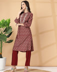 Ethnic Printed Viscose Kurta with Embroidery & Palazzo Set