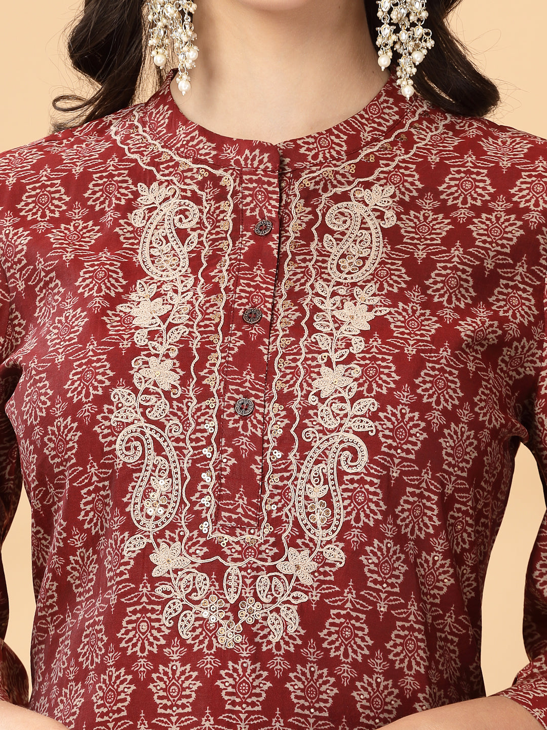 Ethnic Printed Viscose Kurta with Embroidery & Palazzo Set
