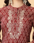 Ethnic Printed Viscose Kurta with Embroidery & Palazzo Set