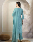 Geometric Foil Printed Poly Viscose Kurta Set with Palazzo & Dupatta