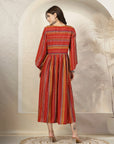 Bandhani Printed Modal Chanderi Flared Dress with Sequin Detail
