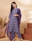 Floral Printed Straight Poly Muslin Kurta Set with Zari Embroidery and Organza Dupatta