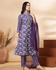 Floral Printed Straight Poly Muslin Kurta Set with Zari Embroidery and Organza Dupatta