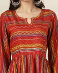 Bandhani Printed Modal Chanderi Flared Dress with Sequin Detail