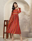 Bandhani Printed Modal Chanderi Flared Dress with Sequin Detail