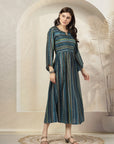 Bandhani Printed Modal Chanderi Flared Dress with Sequin Detail