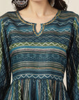 Bandhani Printed Modal Chanderi Flared Dress with Sequin Detail