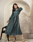 Bandhani Printed Modal Chanderi Flared Dress with Sequin Detail