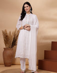 Solid A-Line Georgette Kurta with Ethnic Embroidery and Elasticated Palazzo