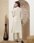 Kashmiri Embroidered Ivory Linen Kurta Set with Palazzo