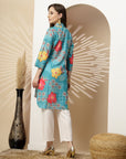 Floral High-Low Shirt Collar Kurta with Sequin Detail & 3/4th Sleeves