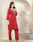 Solid A-Line Poly Viscose Kurta & Palazzo Set with Ethnic Embroidery
