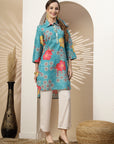 Floral High-Low Shirt Collar Kurta with Sequin Detail & 3/4th Sleeves
