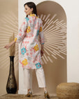 Paisley Printed High-Low Kurta with Shirt Collar