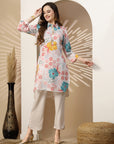 Paisley Printed High-Low Kurta with Shirt Collar