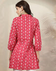 Ethnic Printed Flared Cotton Cambric Top with Lakhnavi Embroidery