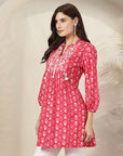 Ethnic Printed Flared Cotton Cambric Top with Lakhnavi Embroidery