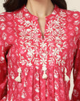 Ethnic Printed Flared Cotton Cambric Top with Lakhnavi Embroidery