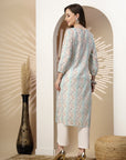 Abstract Printed Straight Kurta Set with Embroidery & Palazzo