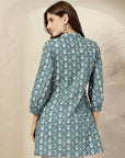 Ethnic Printed Flared Cotton Cambric Top with Lakhnavi Embroidery
