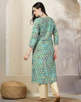 Ethnic Motifs Printed A-Line Chanderi Kurta Set with Palazzo