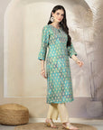 Ethnic Motifs Printed A-Line Chanderi Kurta Set with Palazzo