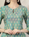 Ethnic Motifs Printed A-Line Chanderi Kurta Set with Palazzo